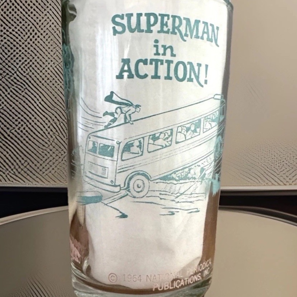 Vintage Pristine 1964 Superman in Action! 4 1/4" Drinking Glass